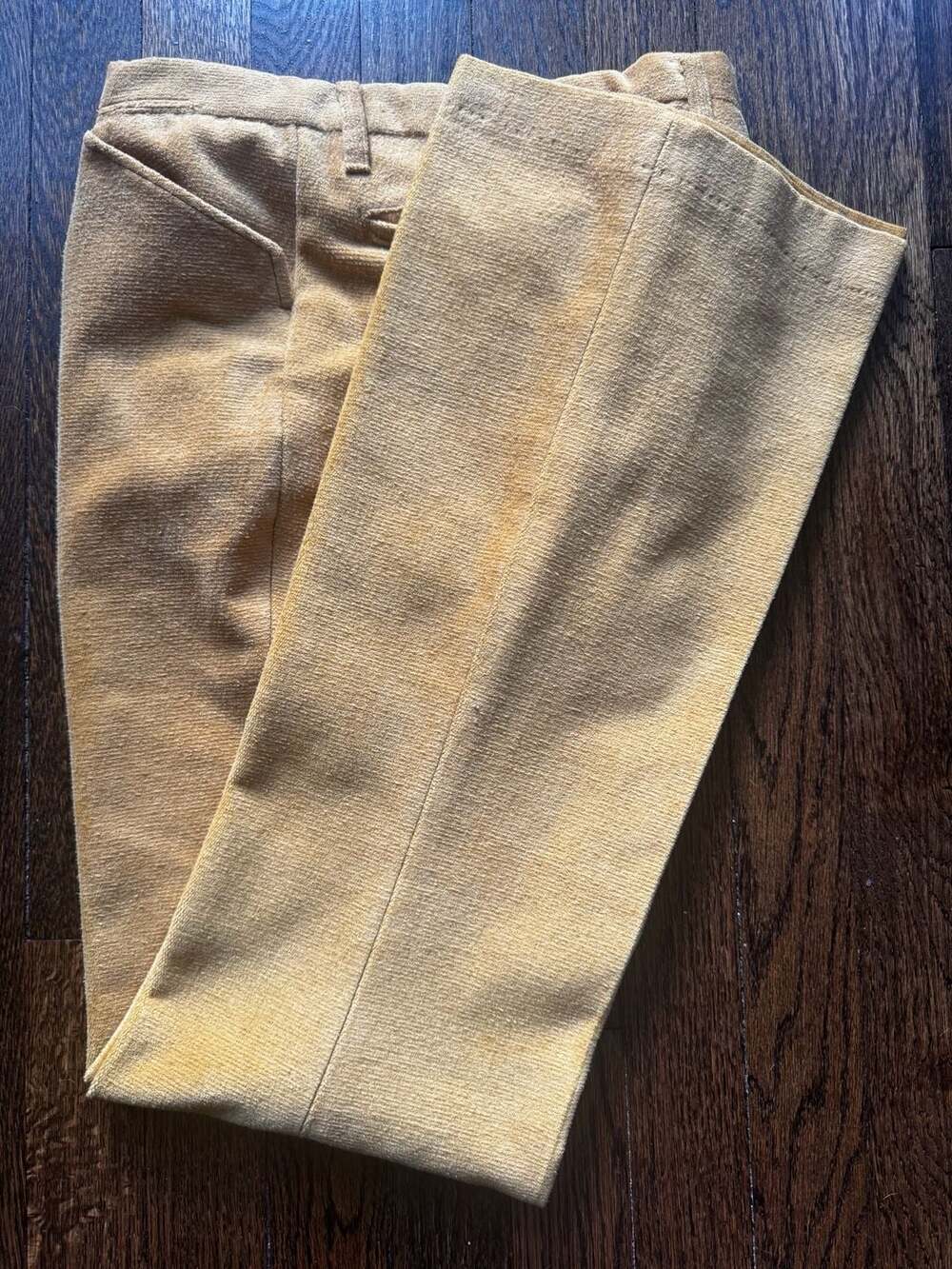 VTG ‘70s 30x31 Sears Roebuck Mustard Yellow Velveteen Bell Bottom Flare Pants